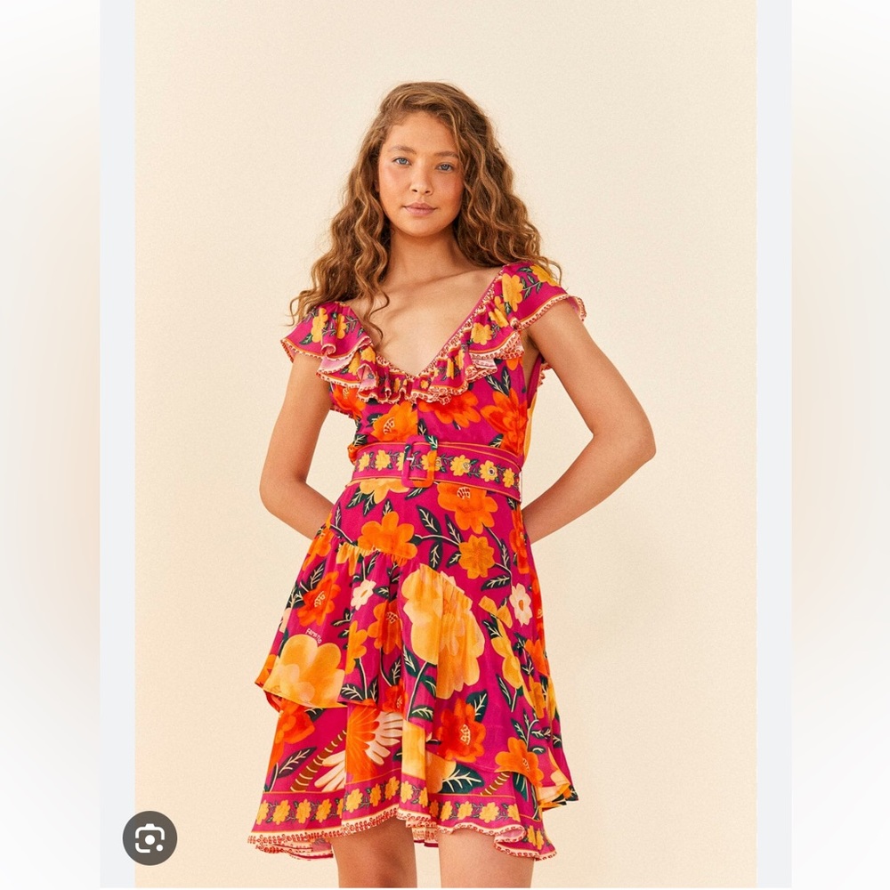 Farm Rio Pink Flowers Tapestry Mini Dress